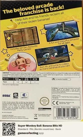 Super Monkey Ball: Banana Blitz HD Nintendo Switch, Nordic countries box back