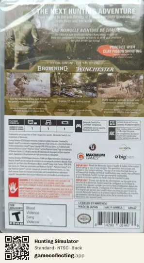 Hunting Simulator Nintendo Switch, NTSC box back