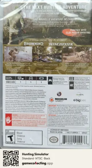 Hunting Simulator Nintendo Switch, NTSC box back