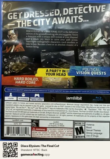 Disco Elysium: The Final Cut PlayStation 4, NTSC box back