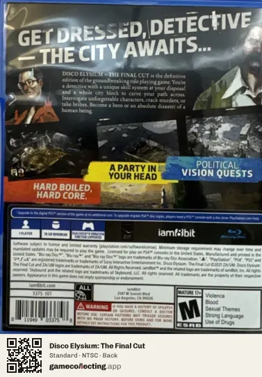 Disco Elysium: The Final Cut PlayStation 4, NTSC box back