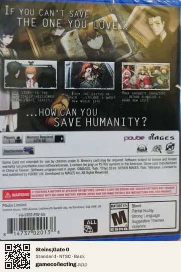 Steins;Gate 0 PlayStation Vita, NTSC box back