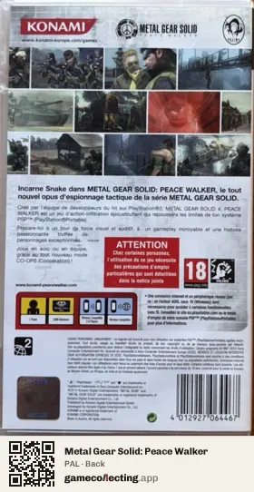 Metal Gear Solid: Peace Walker PlayStation Portable, PAL box back
