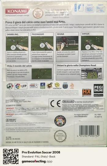 Pro Evolution Soccer 2008 Nintendo Wii, Italy box back
