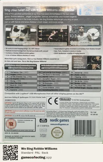 We Sing Robbie Williams Nintendo Wii, PAL box back