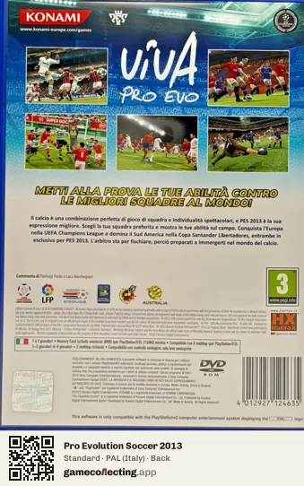 Pro Evolution Soccer 2013 PlayStation 2, Italy box back