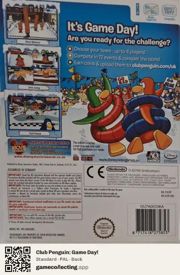 Club Penguin: Game Day! Nintendo Wii, PAL box back