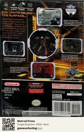Metroid Prime Nintendo GameCube, NTSC box back