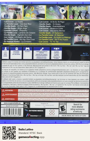 Baila Latino PlayStation 4, NTSC box back