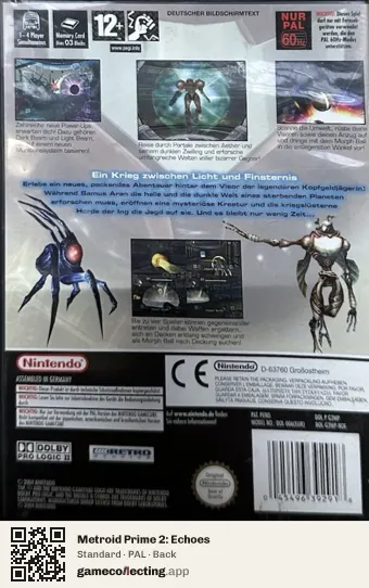 Metroid Prime 2: Echoes Nintendo GameCube, PAL box back