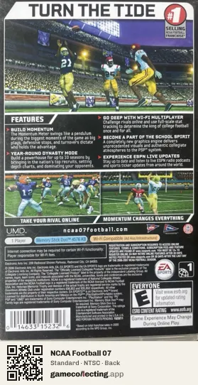 NCAA Football 07 PlayStation Portable, NTSC box back