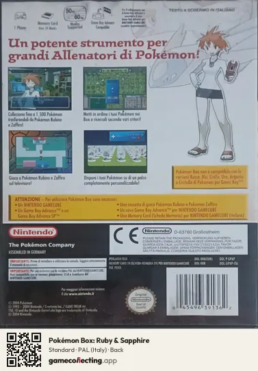 Pokémon Box: Ruby & Sapphire Nintendo GameCube, Italy box back