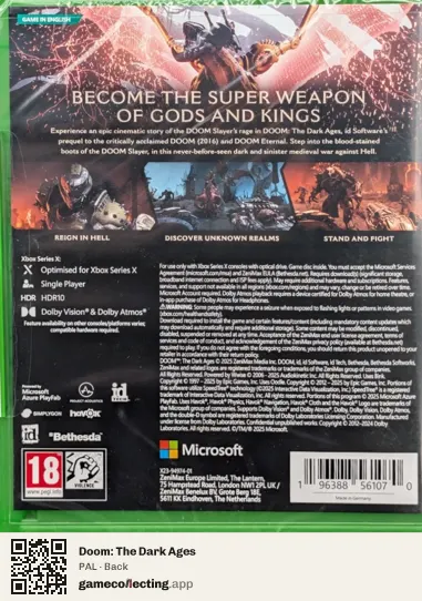 Doom: The Dark Ages Xbox Series X, PAL box back