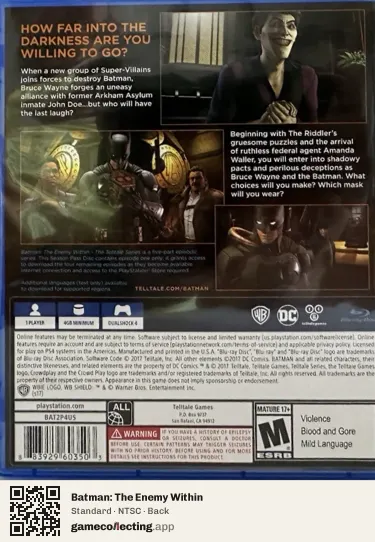 Batman: The Enemy Within PlayStation 4, NTSC box back