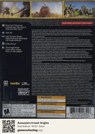 Assassin's Creed: Origins Xbox One, NTSC box back