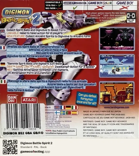 Digimon Battle Spirit 2 Game Boy Advance, PAL box back