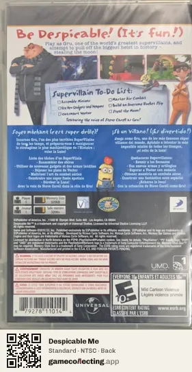Despicable Me PlayStation Portable, NTSC box back