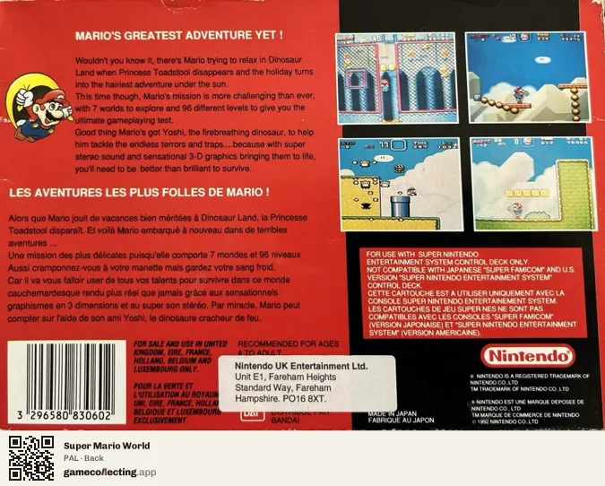 Super Mario World Super Nintendo Entertainment System, PAL box back