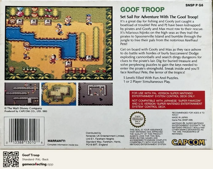 Goof Troop Super Nintendo Entertainment System, PAL box back