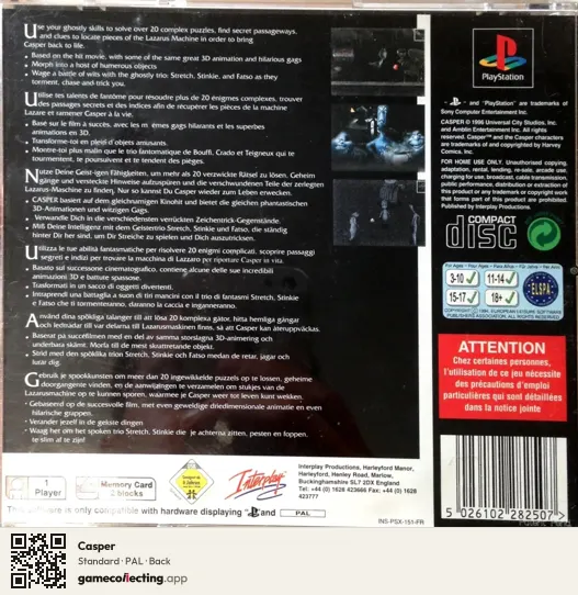 Casper PlayStation, PAL box back
