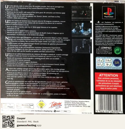Casper PlayStation, PAL box back