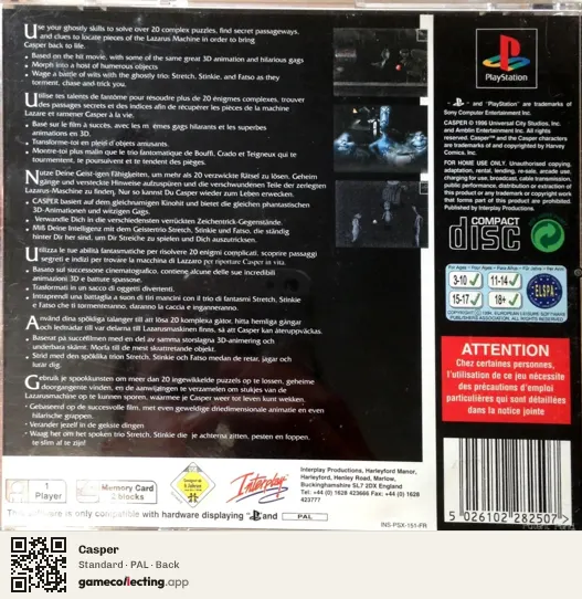 Casper PlayStation, PAL box back