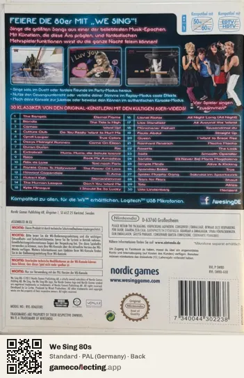 We Sing 80s Nintendo Wii, Germany box back