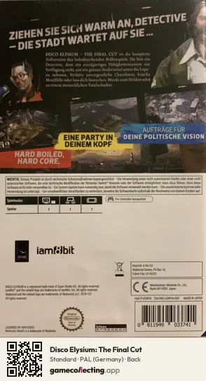 Disco Elysium: The Final Cut Nintendo Switch, Germany box back