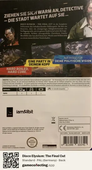 Disco Elysium: The Final Cut Nintendo Switch, Germany box back