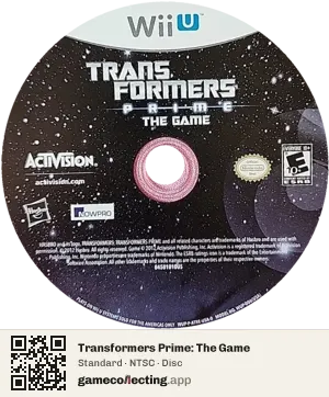 Transformers Prime: The Game Nintendo Wii U, NTSC disc