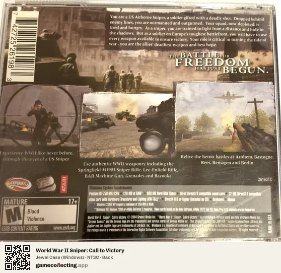 World War II Sniper: Call to Victory Computer, NTSC box back