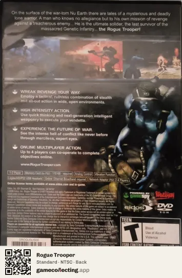 Rogue Trooper PlayStation 2, NTSC box back