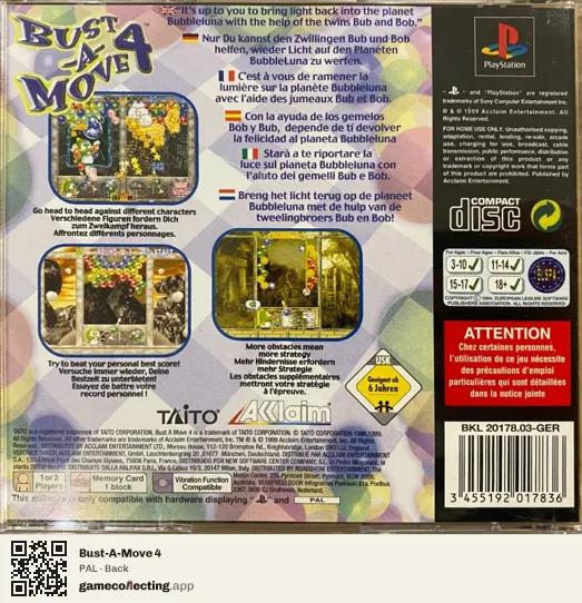 Bust-A-Move 4 PlayStation, PAL box back