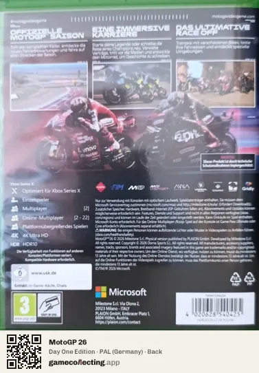 MotoGP 26 Xbox Series X, Germany box back