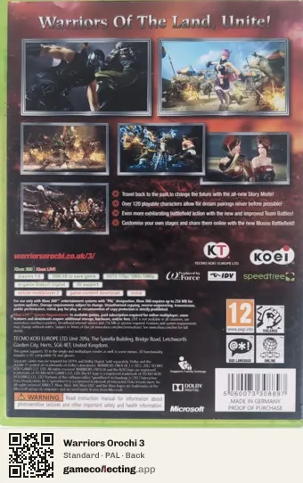 Warriors Orochi 3 Xbox 360, PAL box back