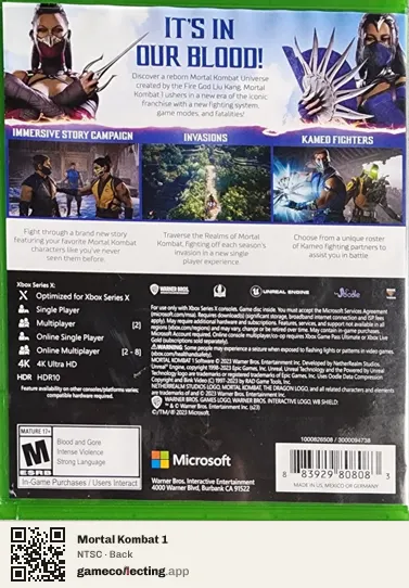 Mortal Kombat 1 Xbox Series X, NTSC box back