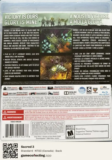 Sacred 3 PlayStation 3, Canada box back