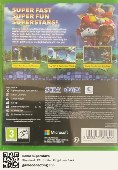 Sonic Superstars Xbox Series X, United Kingdom box back