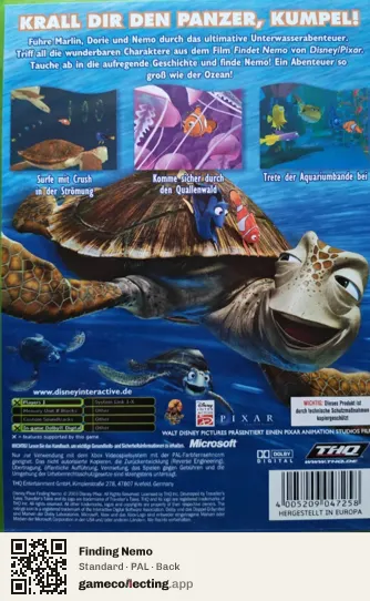 Finding Nemo Xbox, PAL box back