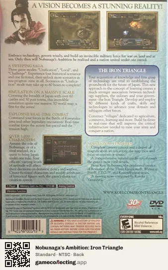 Nobunaga's Ambition: Iron Triangle PlayStation 2, NTSC box back