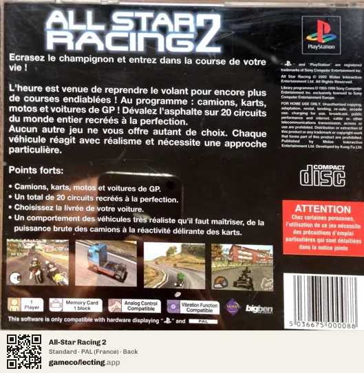 All-Star Racing 2 PlayStation, France box back