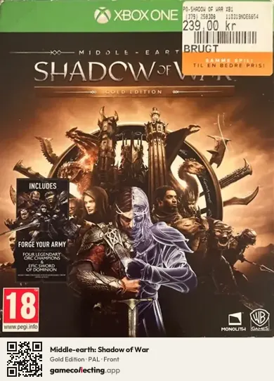 Middle-earth: Shadow of War Xbox One, PAL box front
