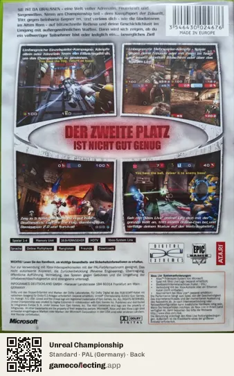 Unreal Championship Xbox, Germany box back