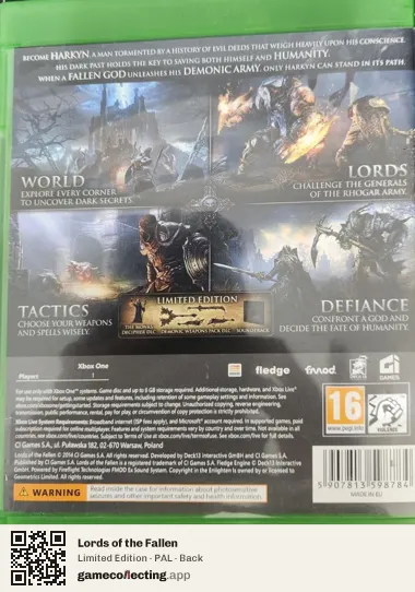 Lords of the Fallen Xbox One, PAL box back