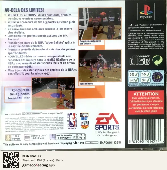 NBA Live 98 PlayStation, France box back
