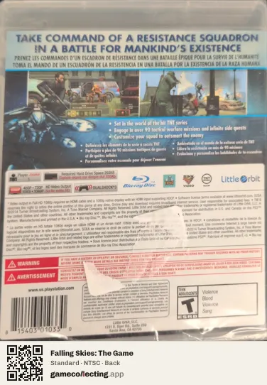Falling Skies: The Game PlayStation 3, NTSC box back