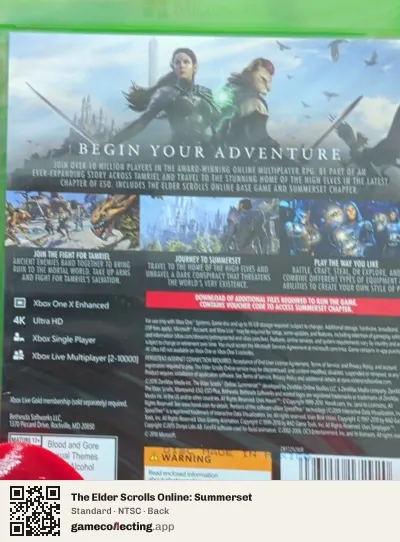 The Elder Scrolls Online: Summerset Xbox One, NTSC box back