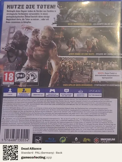 Dead Alliance PlayStation 4, Germany box back