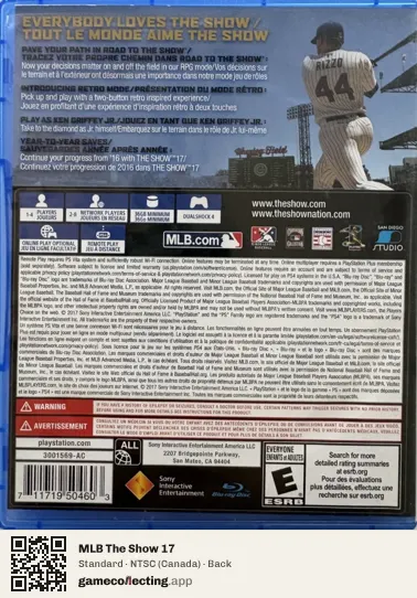 MLB The Show 17 PlayStation 4, Canada box back