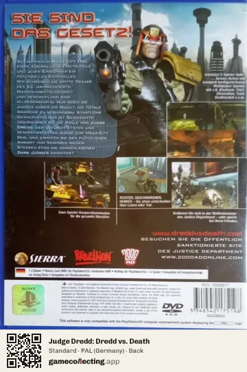 Judge Dredd: Dredd vs. Death PlayStation 2, Germany box back